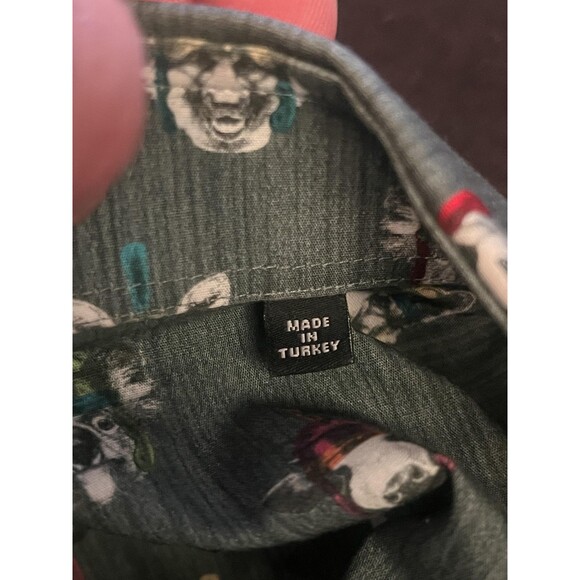 Jared Lang Shirt Mens Medium Gray Novelty Dog Print Button Front Cotton Casual - Picture 7 of 9